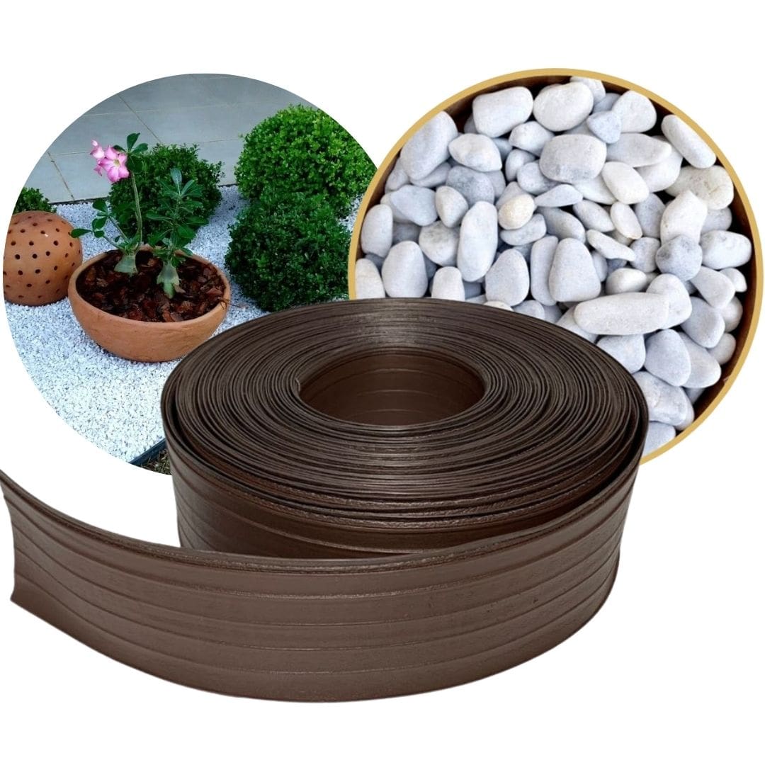 Limitador de Grama + Pedra Dolomita Branca Decoração Jardim