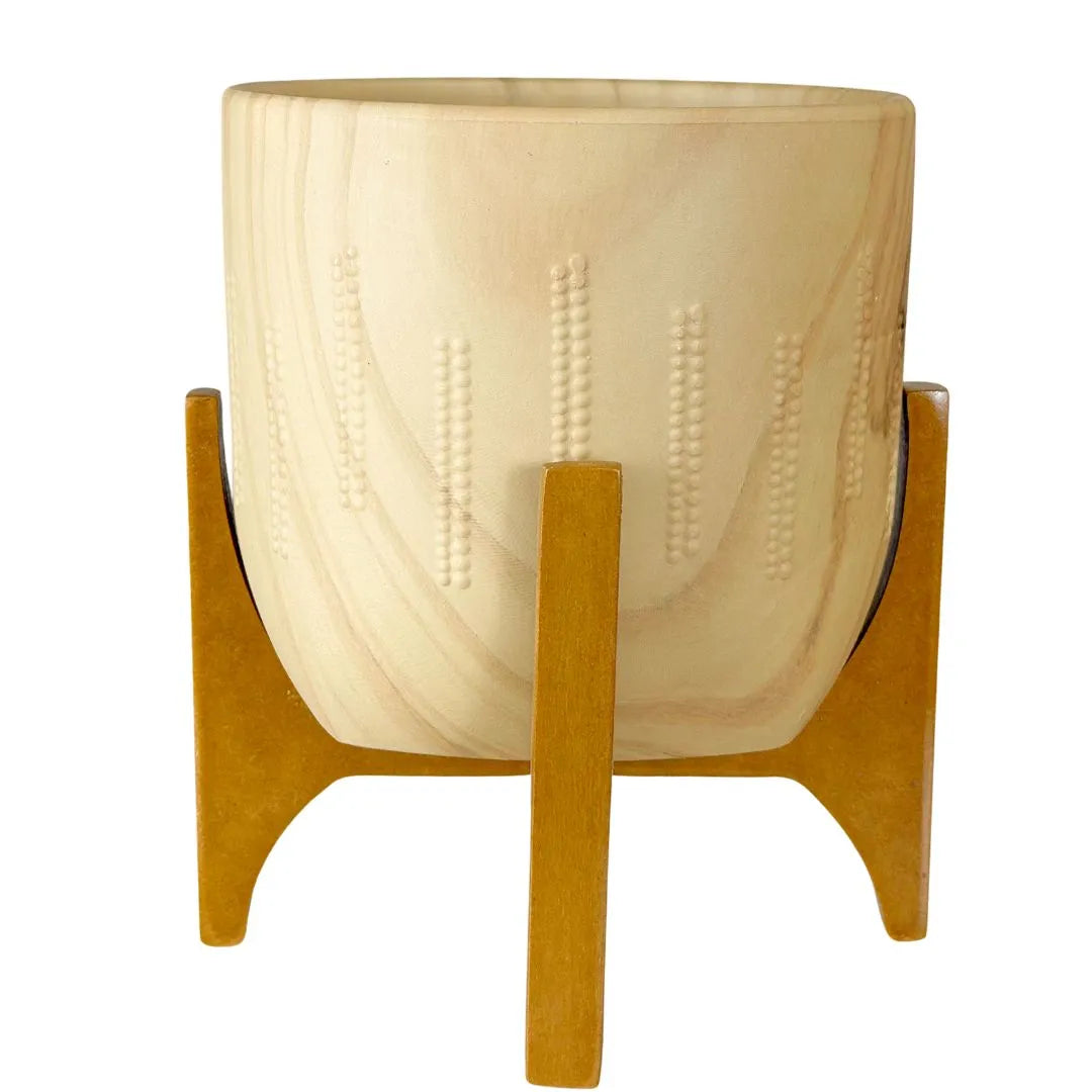Vaso Cachepot Linha Genebra com Suporte de Madeira Baixo