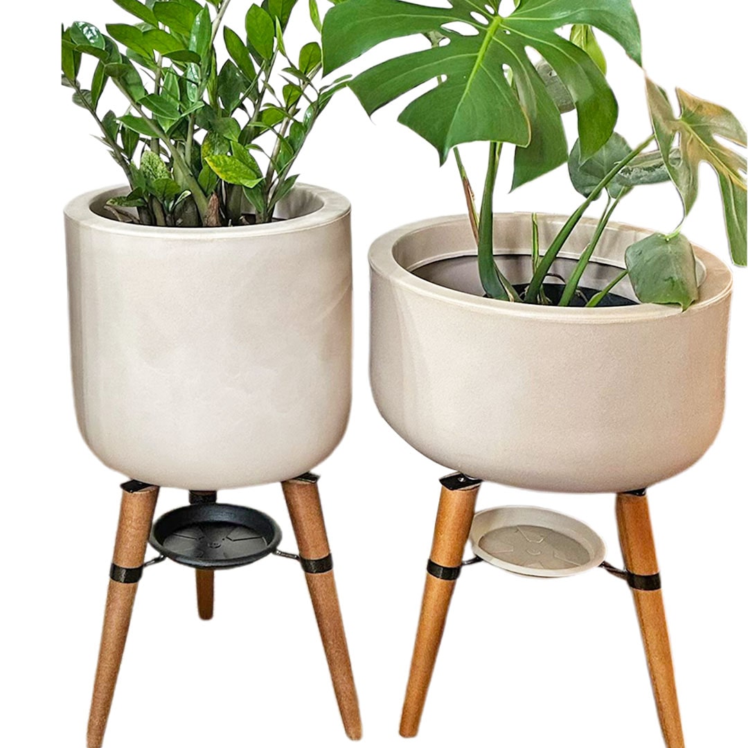 Kit Vaso + Bacia Linha Doha com Tripé de Madeira