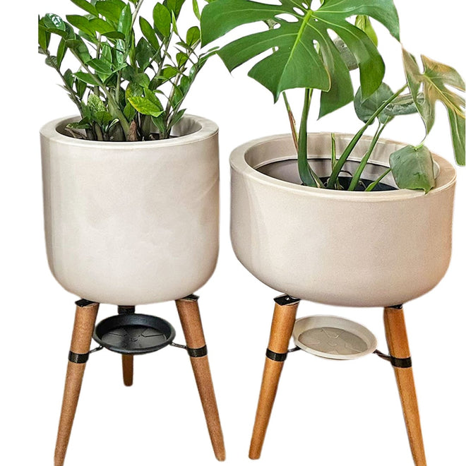 Kit Vaso + Bacia Linha Doha com Tripé de Madeira