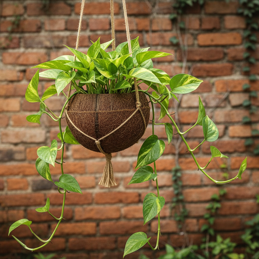 Vaso Fibra De Coco Natural Kokedama Suspenso 10x11cm