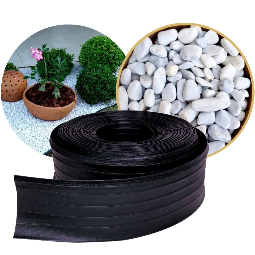 Limitador de Grama + Pedra Dolomita Branca Decoração Jardim