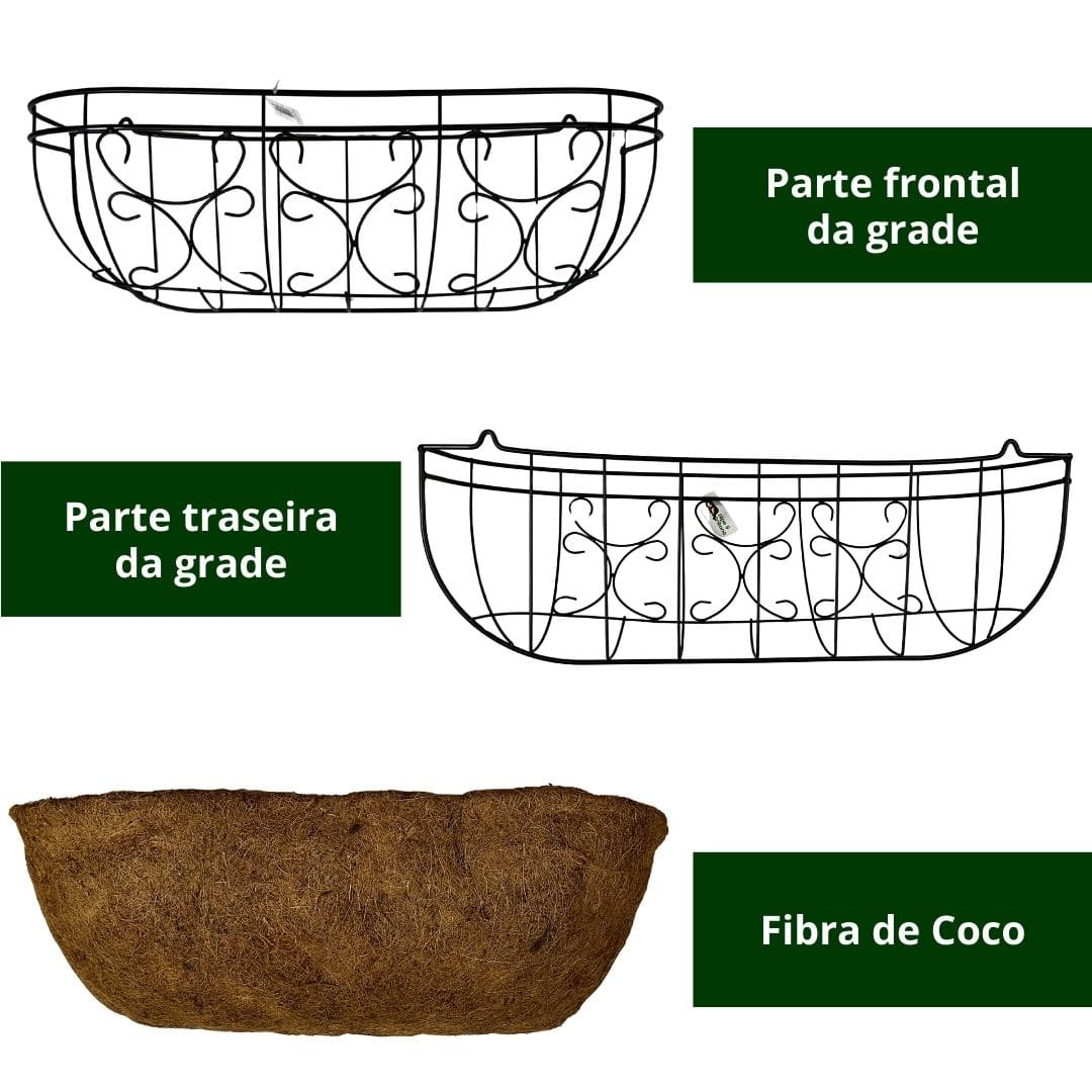 Jardineira de Fibra de Coco com Suporte Ornamentado