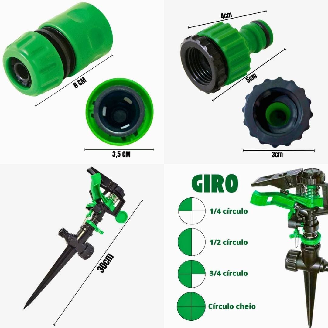 Kit Para Irrigação com Engate Rápido, Adaptador Torneira e Aspersor
