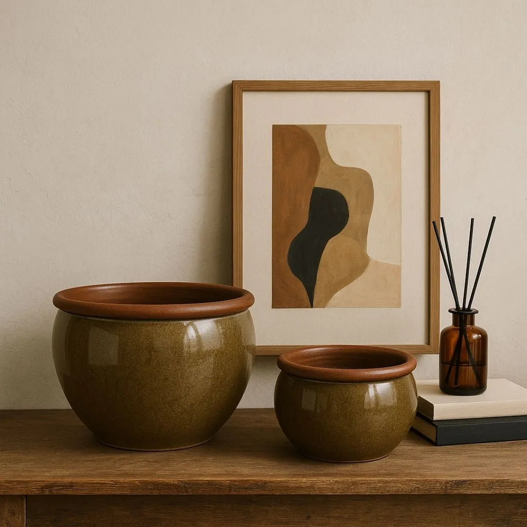 Kit 2 Vasos Cachepot em Cerâmica Esmaltada