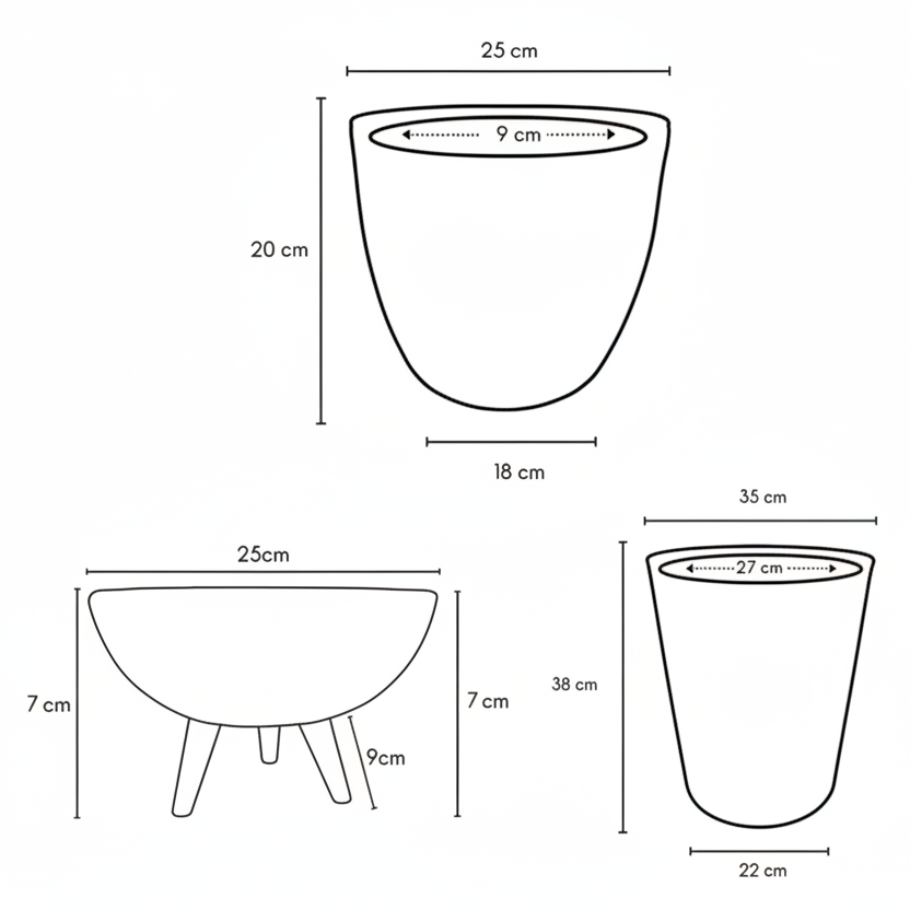 Kit 3 Vasos Decorativos para Pequenos Espaços