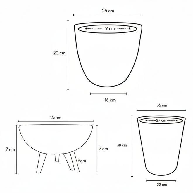 Kit 3 Vasos Decorativos para Pequenos Espaços