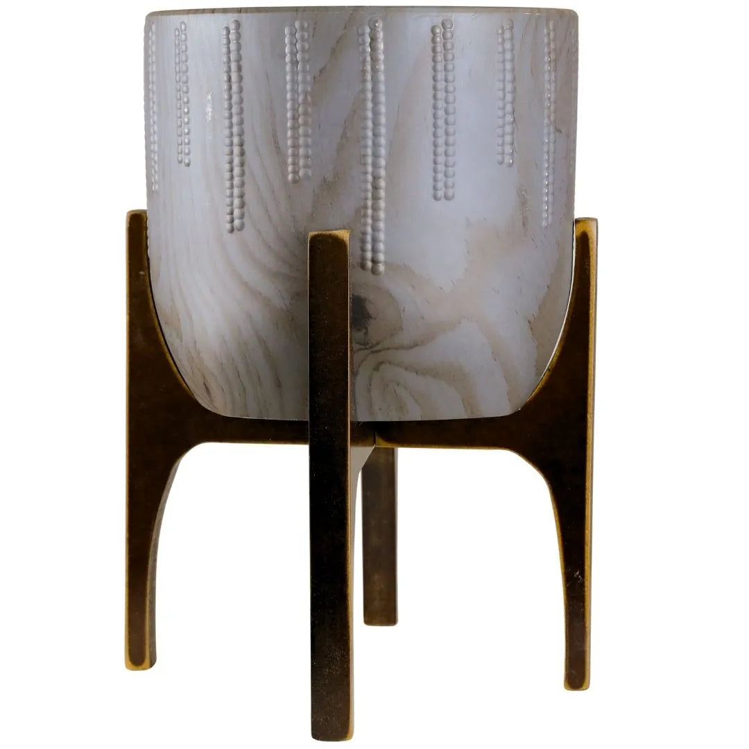 Vaso Cachepot Linha Genebra com Suporte de Madeira Alto