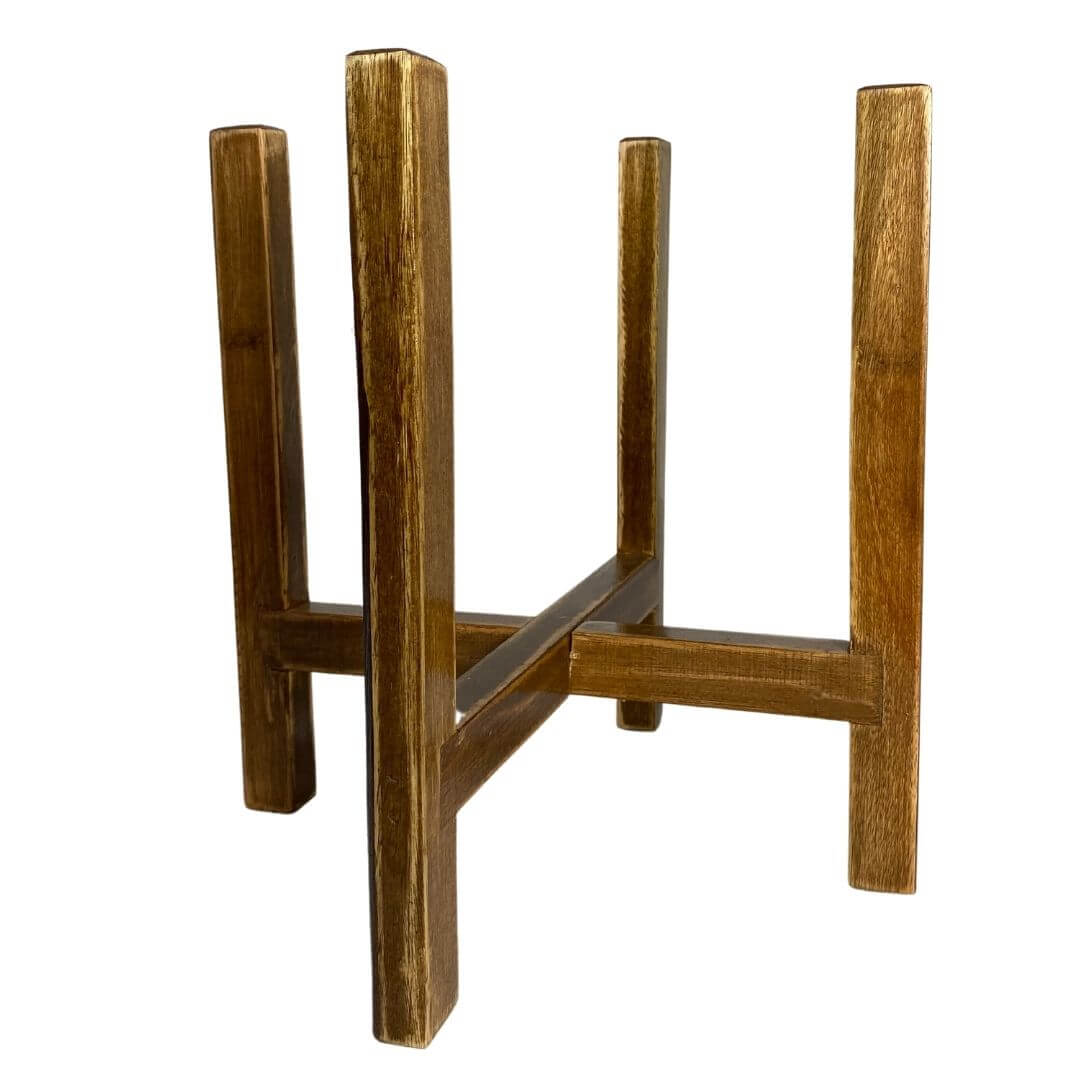 Kit Vaso Decorativo em Polietileno + Suporte de Madeira Rústica