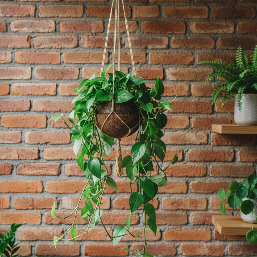 Vaso Fibra De Coco Natural Kokedama Suspenso 10x11cm