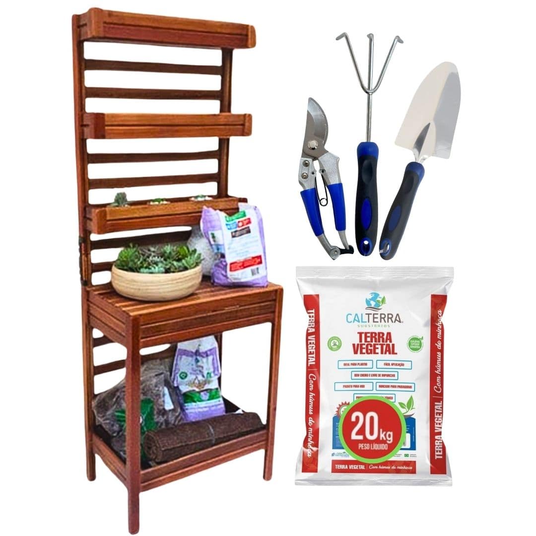 Kit Jardinagem Completo - com Mesa de Apoio
