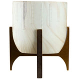Vaso Cachepot Linha Genebra com Suporte de Madeira Baixo
