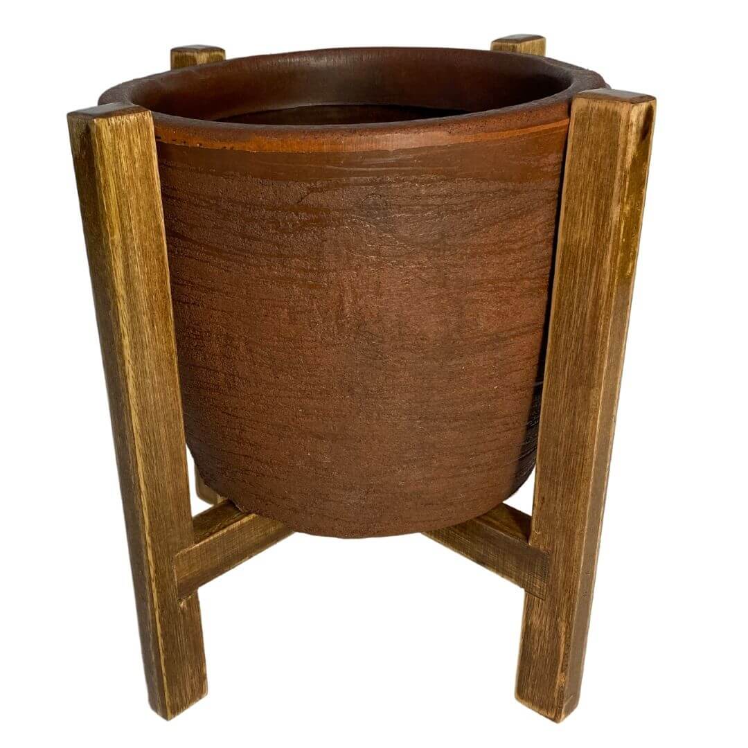 Kit Vaso Decorativo em Polietileno + Suporte de Madeira Rústica