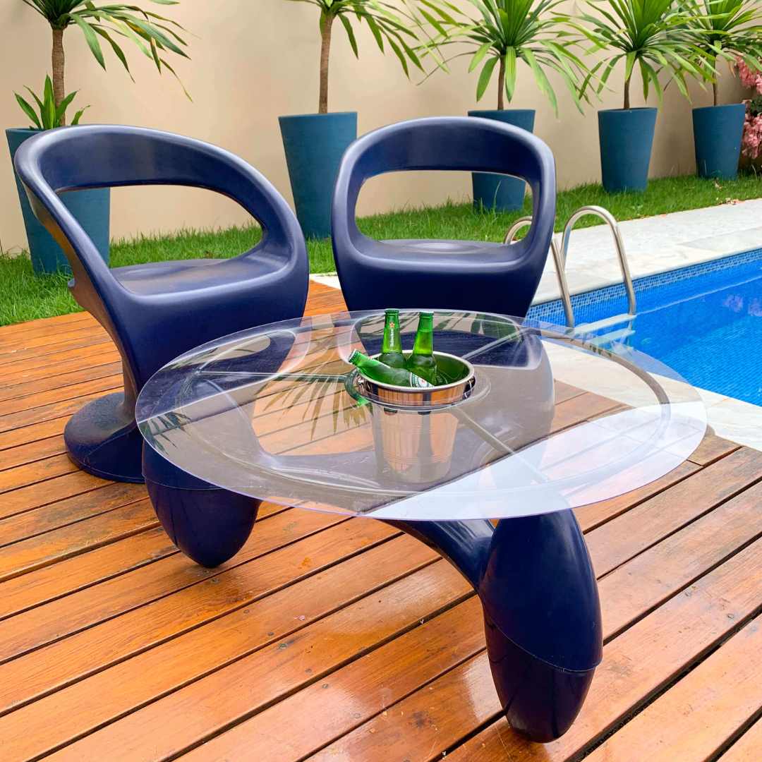 Conjunto Mesa de Centro com Champanheira + 2 Cadeiras Astúrias