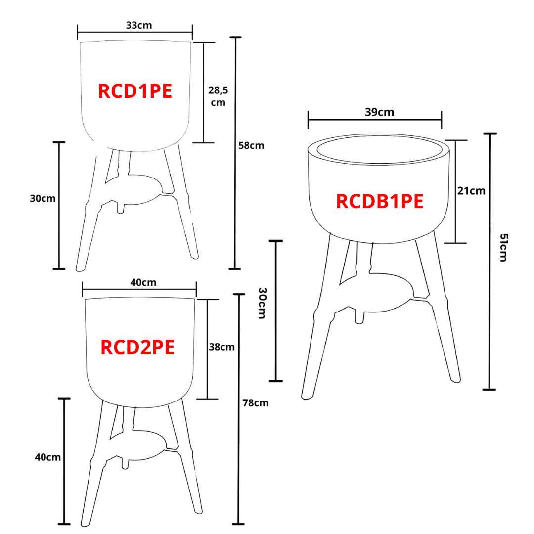 Kit 3 Vasos Linha Doha com Tripé de Madeira