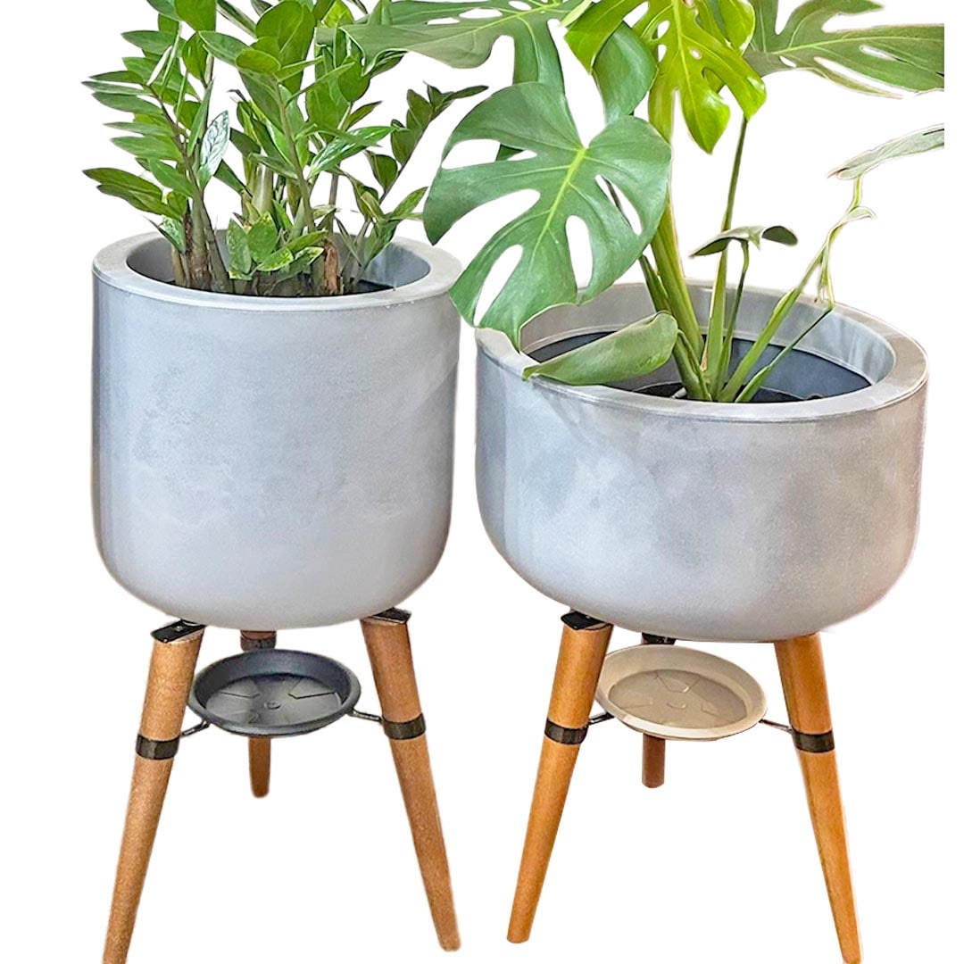 Kit Vaso + Bacia Linha Doha com Tripé de Madeira