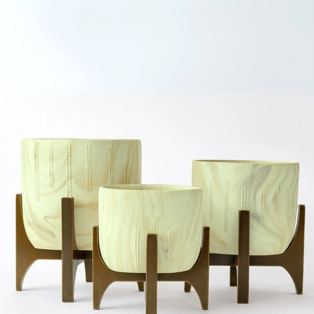 Vaso Cachepot Linha Genebra com Suporte de Madeira Baixo