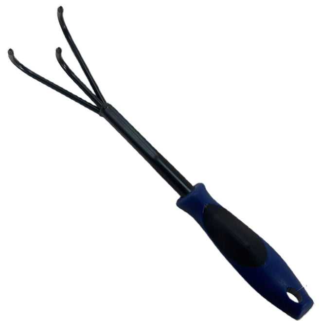 Ancinho de Mão 3 Dentes em Aço com Cabo Plástico Emborrachado 36cm