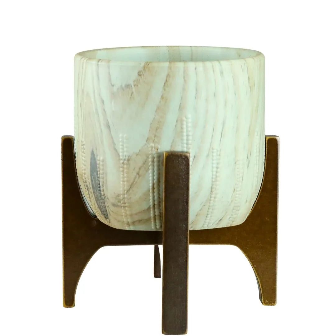 Vaso Cachepot Linha Genebra com Suporte de Madeira Baixo