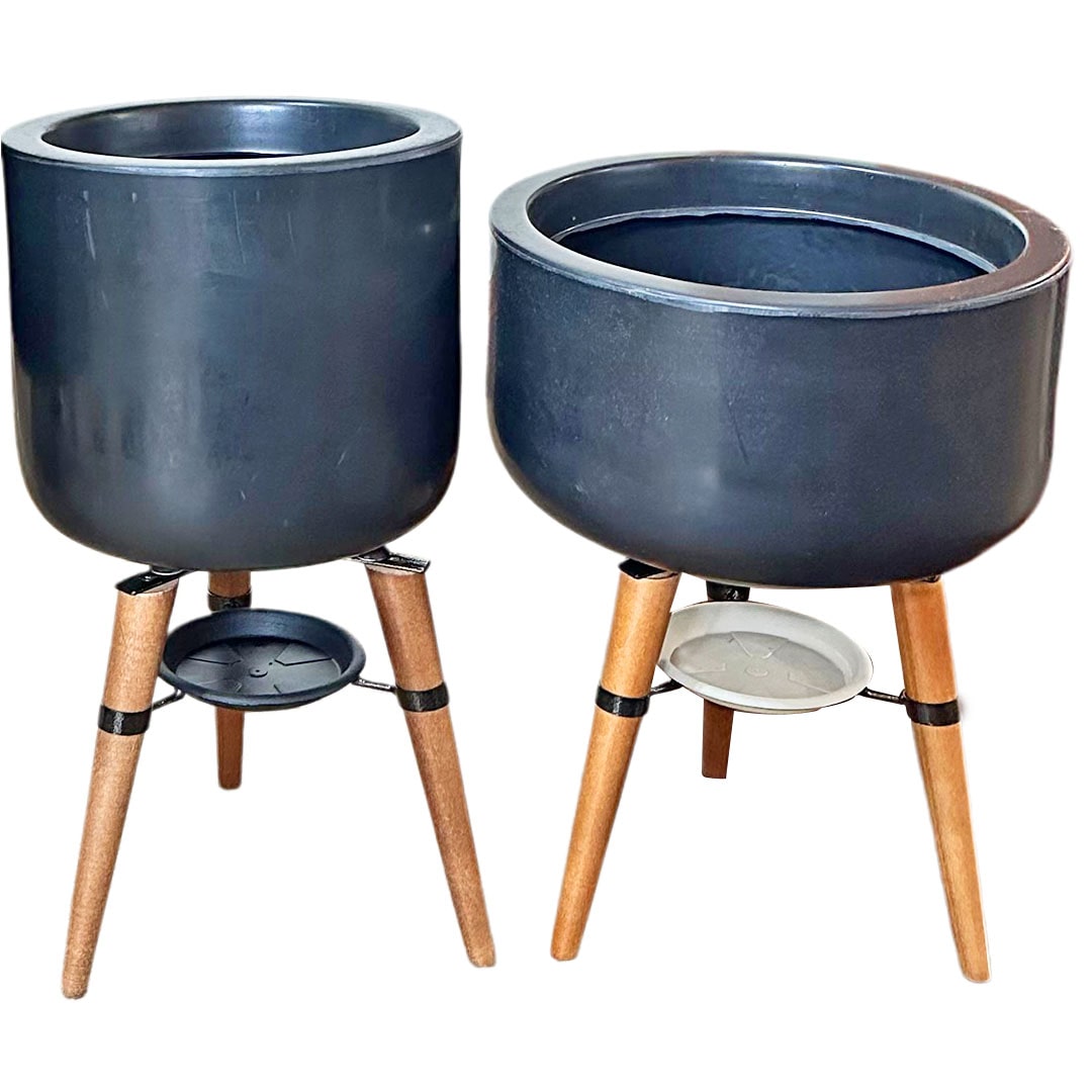 Kit Vaso + Bacia Linha Doha com Tripé de Madeira