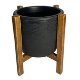 Kit Vaso Decorativo em Polietileno + Suporte de Madeira Rústica