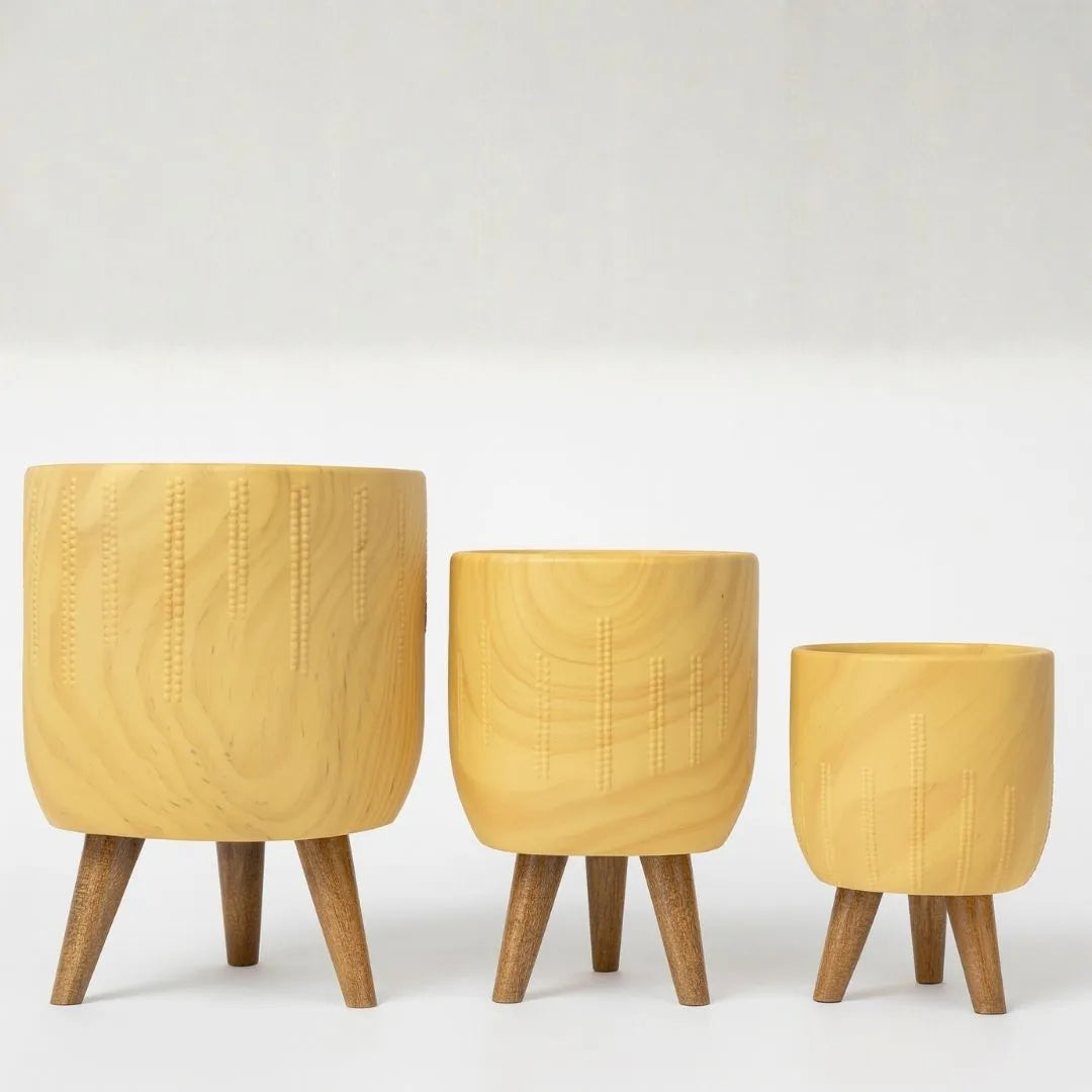 Vaso Cachepot Linha Genebra com Tripé de Madeira