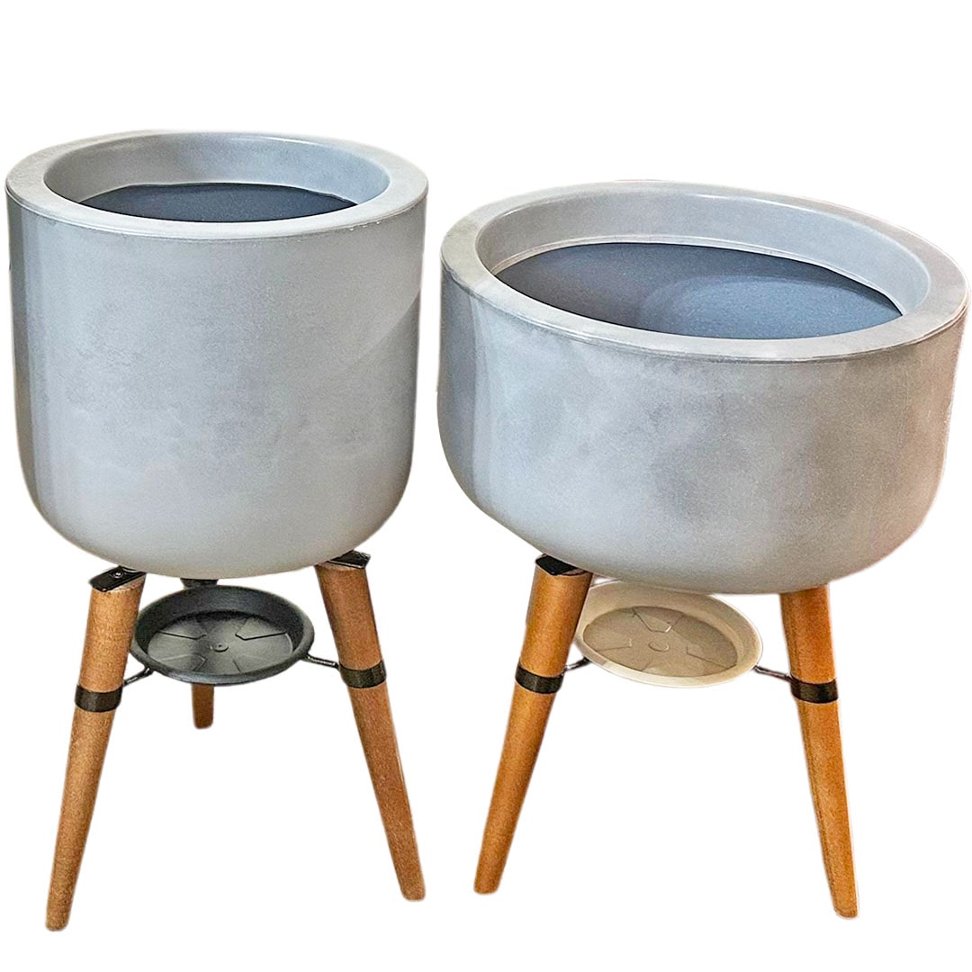 Kit Vaso + Bacia Linha Doha com Tripé de Madeira