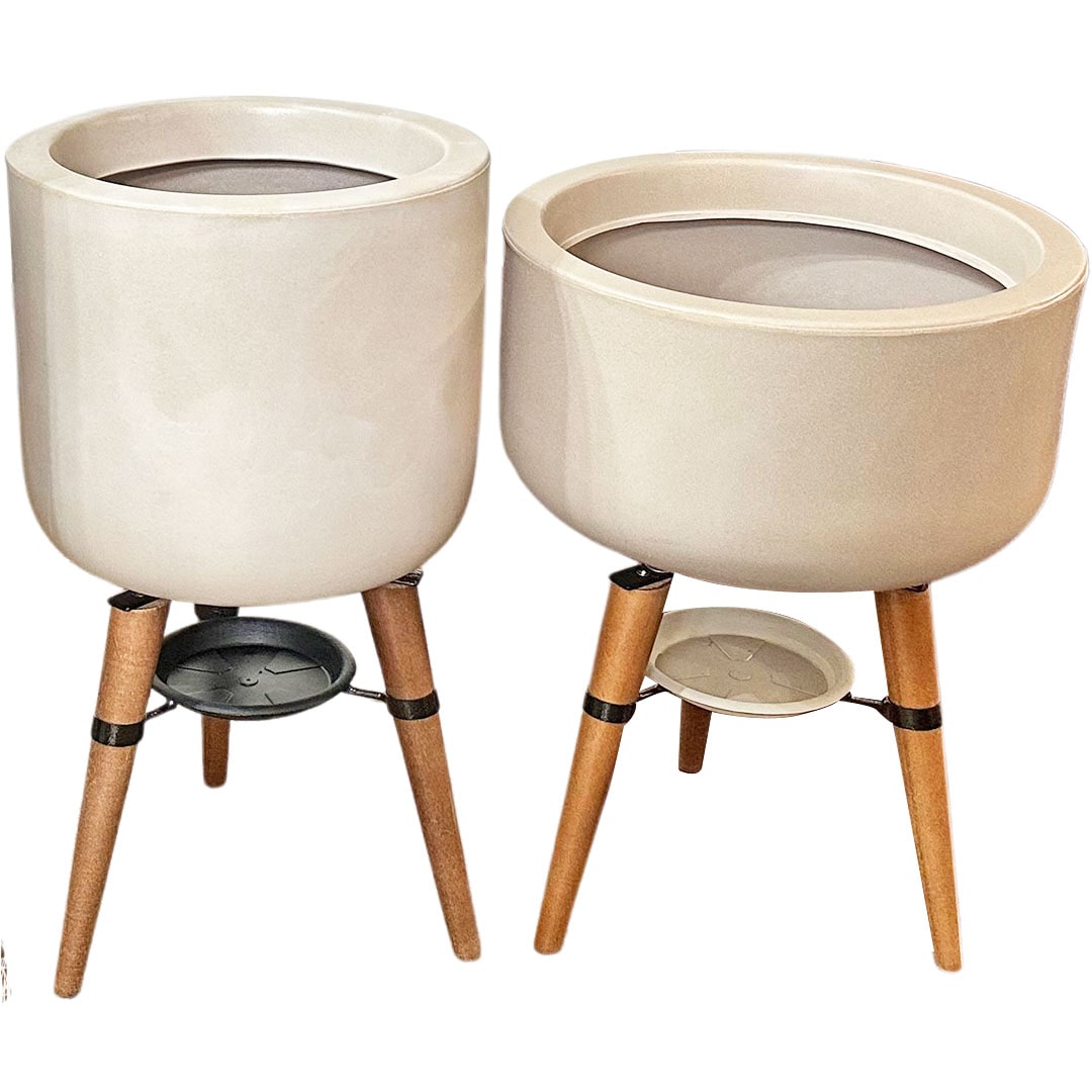 Kit Vaso + Bacia Linha Doha com Tripé de Madeira