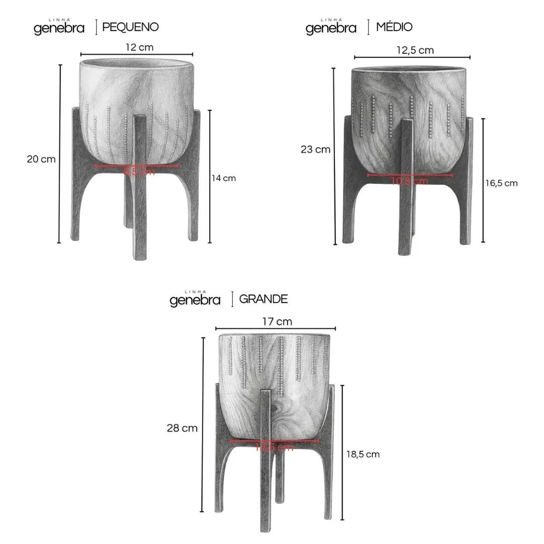 Vaso Cachepot Linha Genebra com Suporte de Madeira Alto