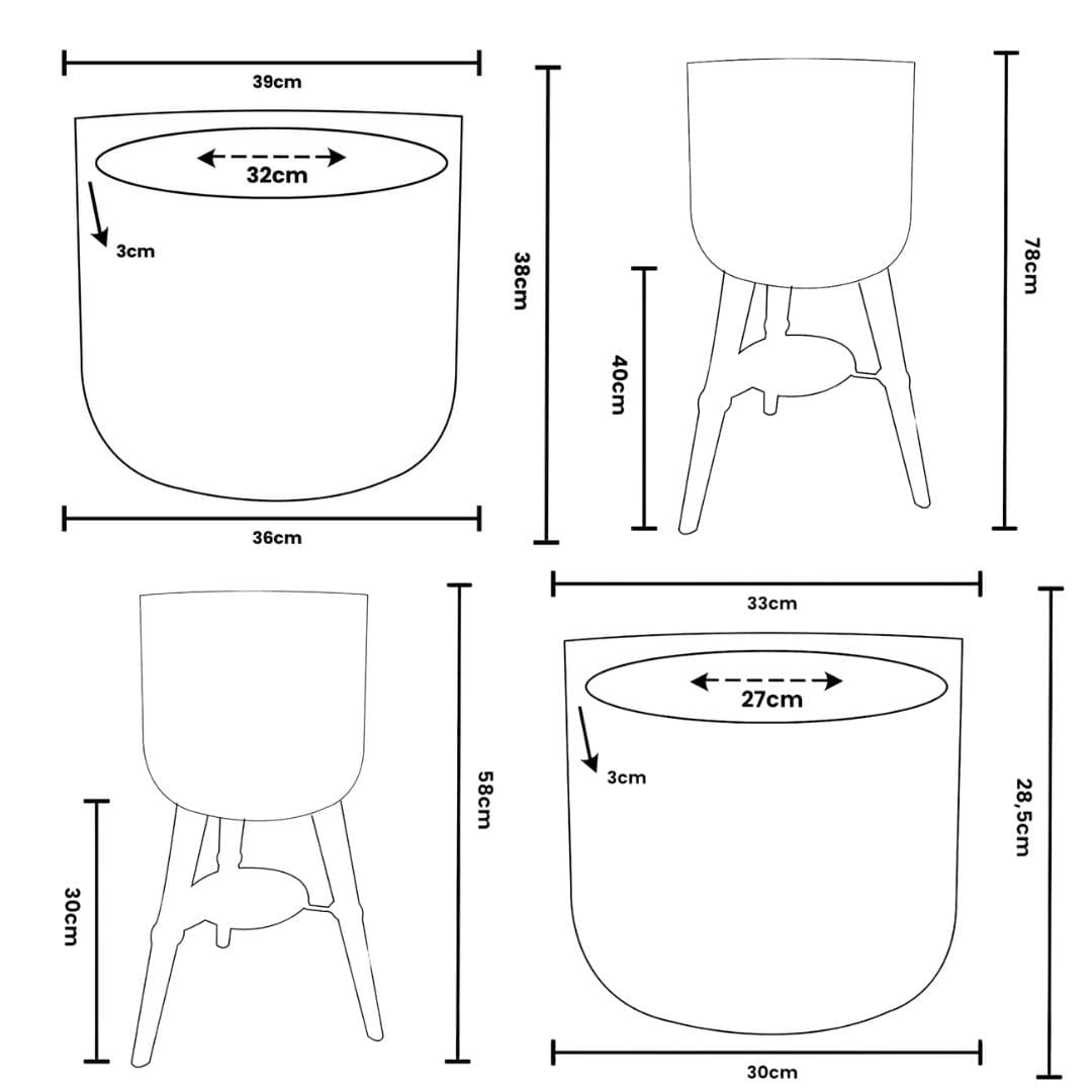 Kit Com 3 Vasos de Luxo Para Planta Decoração Apartamento