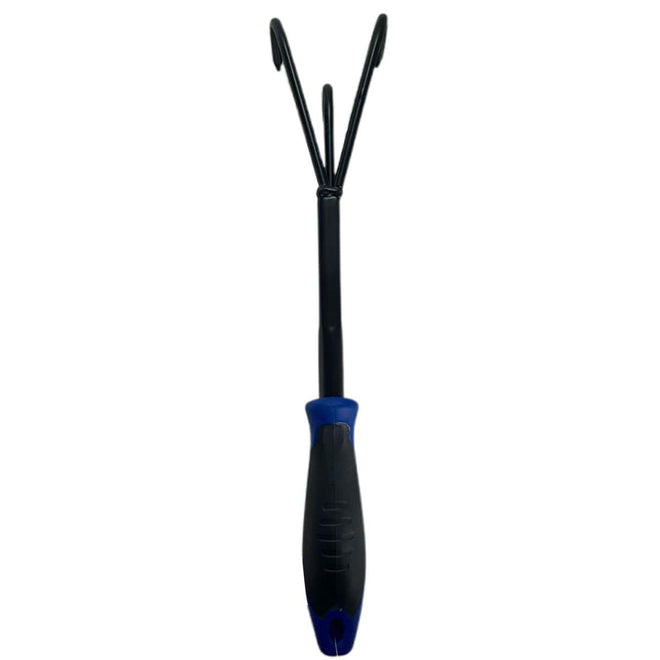 Ancinho de Mão 3 Dentes em Aço com Cabo Plástico Emborrachado 36cm