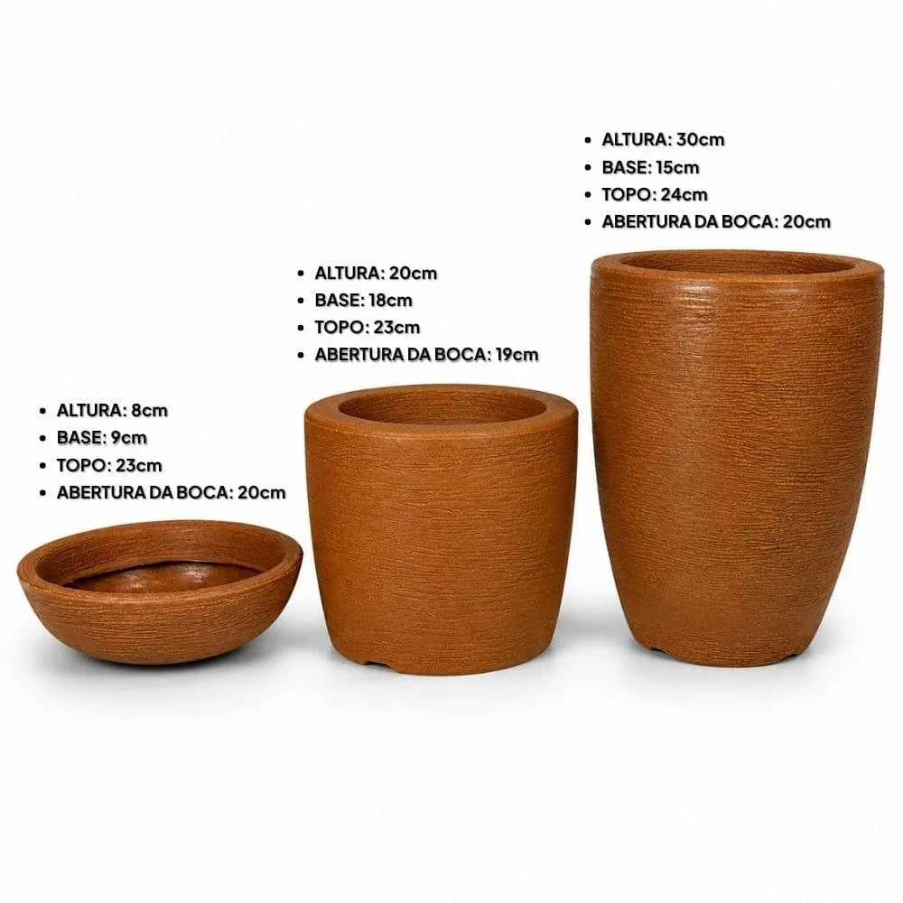 Kit 3 Vasos Texturizados Pequenos
