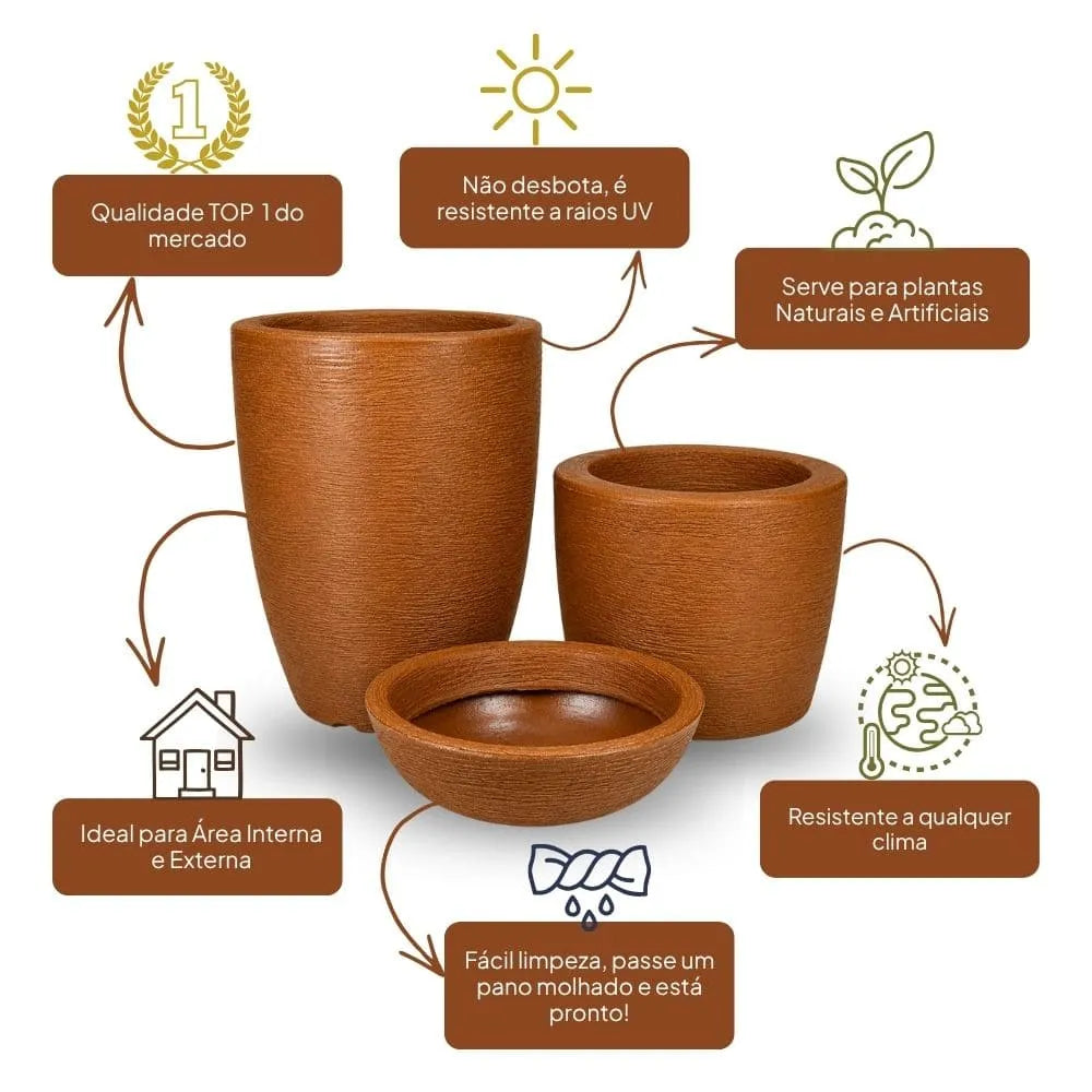Kit 3 Vasos Texturizados Médios