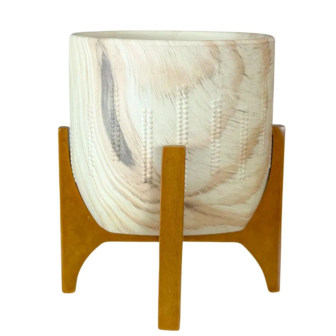 Vaso Cachepot Linha Genebra com Suporte de Madeira Baixo