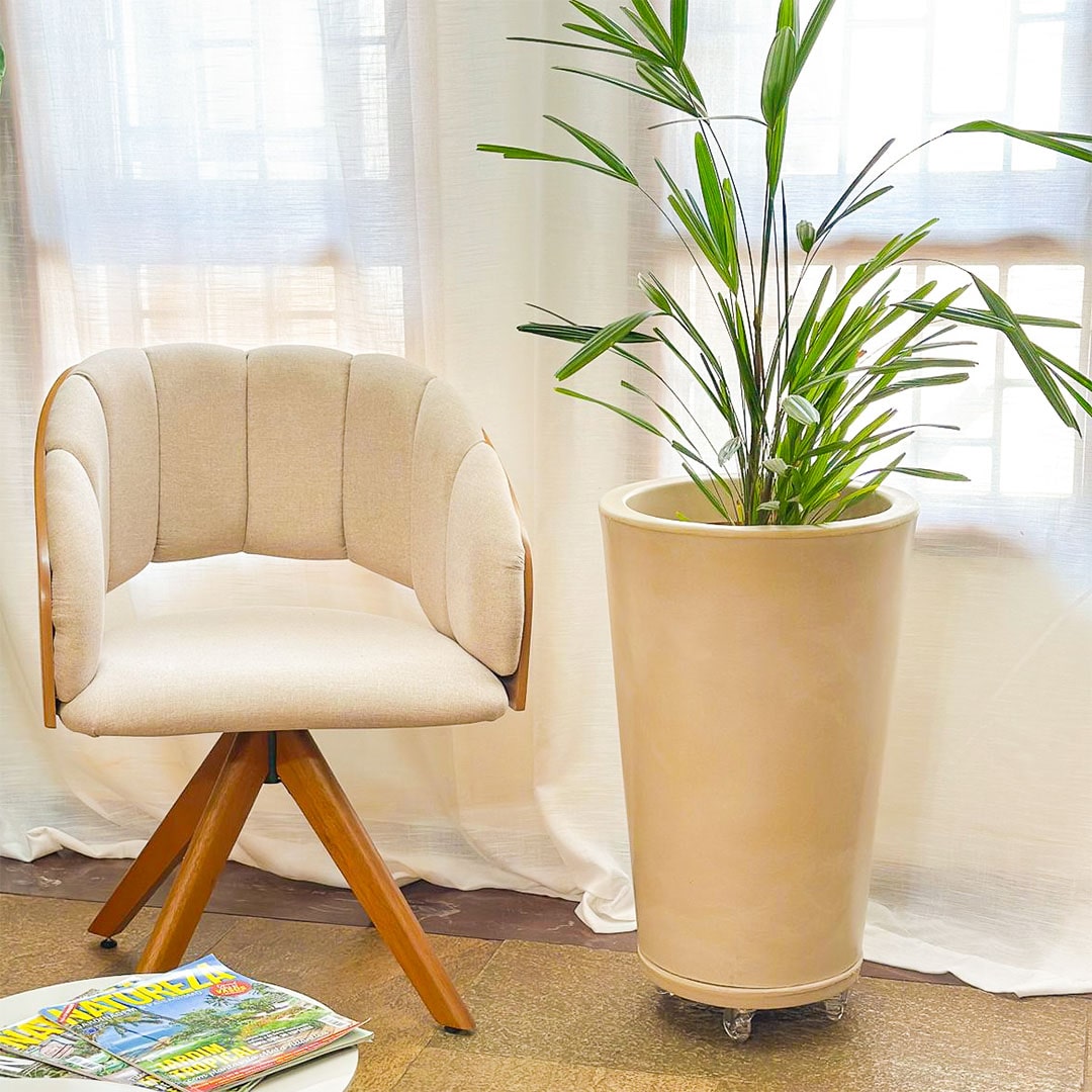 Vaso de Planta e Suporte com Roda Para Decoração Kit 2 Peças