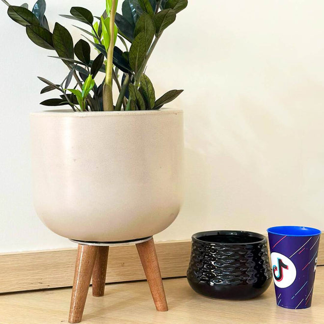 Vaso Doha Médio com Tripé de Madeira