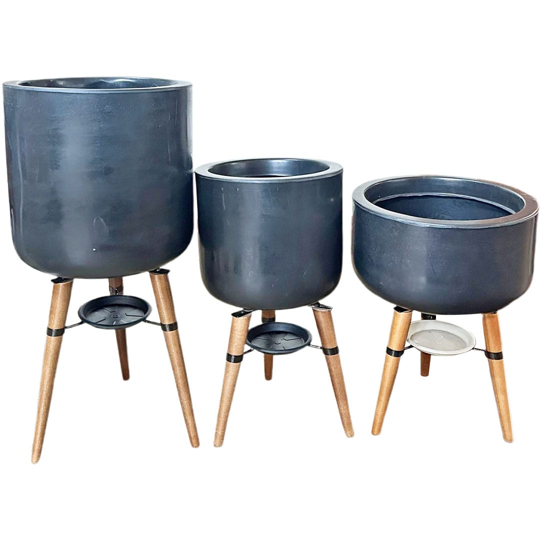 Kit 3 Vasos Linha Doha com Tripé de Madeira