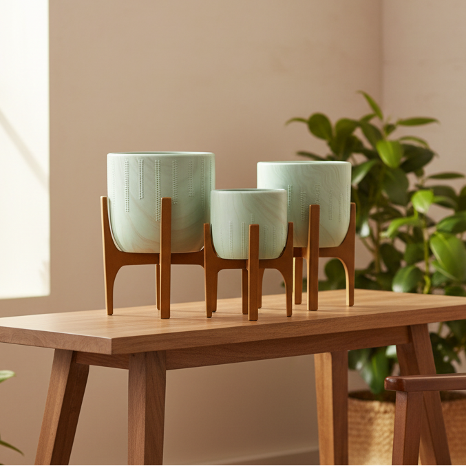 Kit 3 Vasos Genebra com Suporte de Madeira Alto