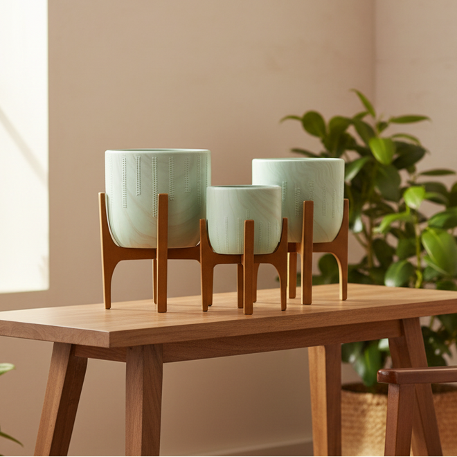 Kit 3 Vasos Genebra com Suporte de Madeira Alto