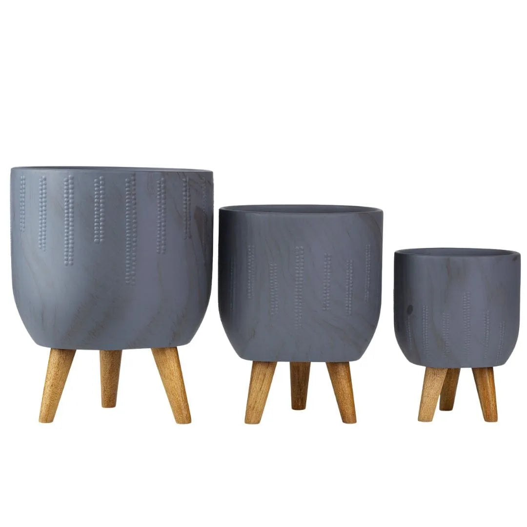 Kit 3 Vasos Genebra em Cerâmica com Tripé de Madeira