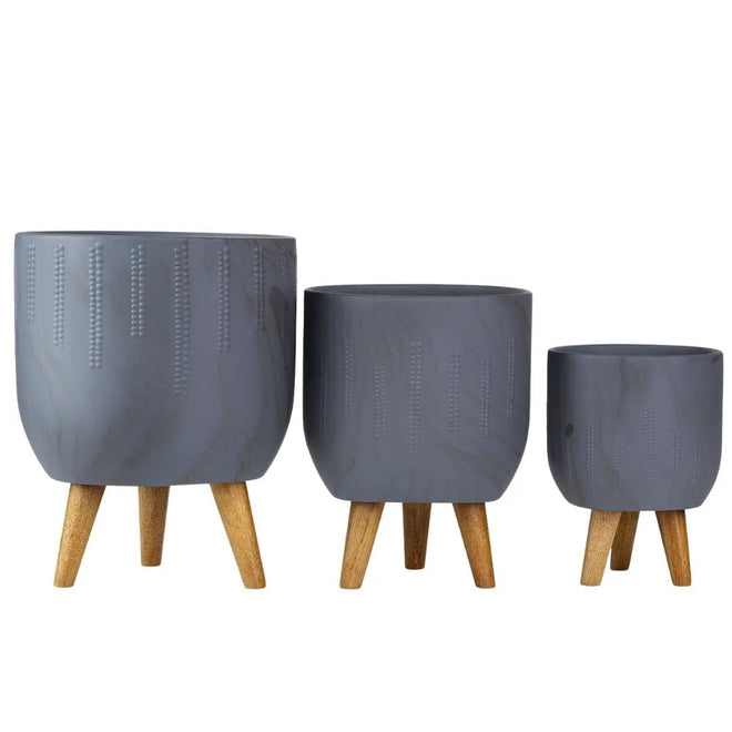 Kit 3 Vasos Genebra em Cerâmica com Tripé de Madeira