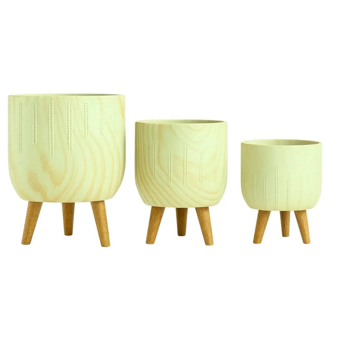 Kit 3 Vasos Genebra em Cerâmica com Tripé de Madeira