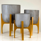 Vaso Cachepot Linha Genebra com Suporte de Madeira Alto