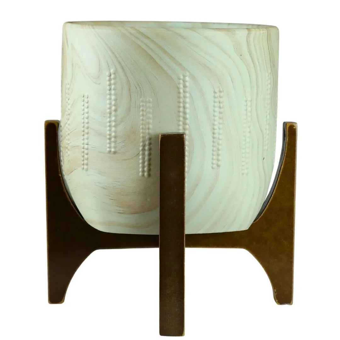 Vaso Cachepot Linha Genebra com Suporte de Madeira Baixo