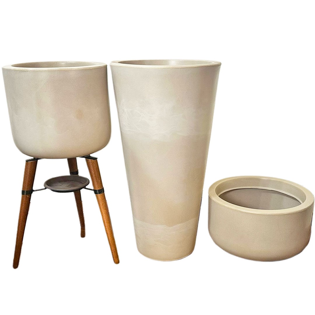 Kit 3 Vasos Cônico + Doha para Decoração Externa