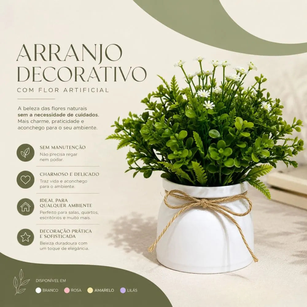 Kit 4 Vasos Decorativos com Flor Artificial
