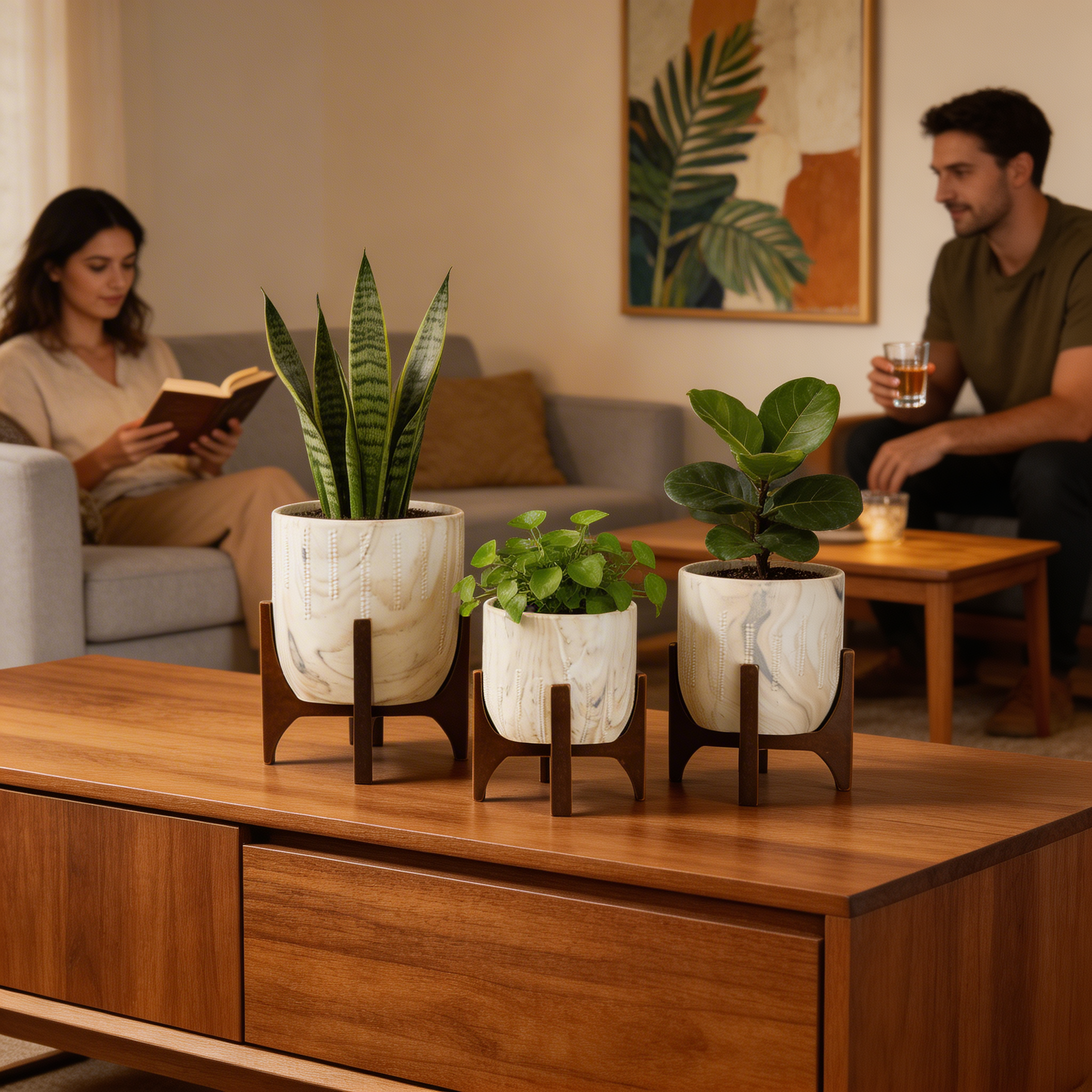 Kit 3 Vasos Genebra com Suporte de Madeira Baixo