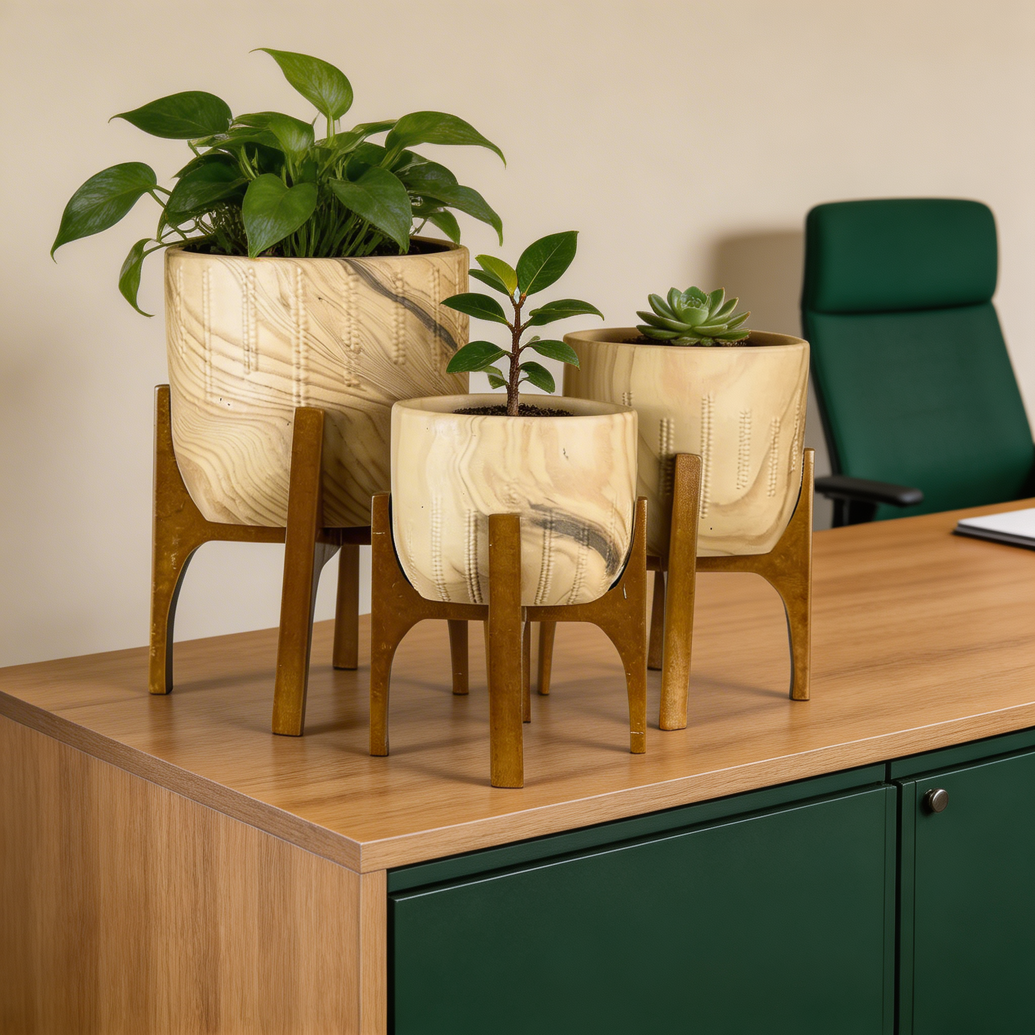 Vaso Cachepot Linha Genebra com Suporte de Madeira Alto