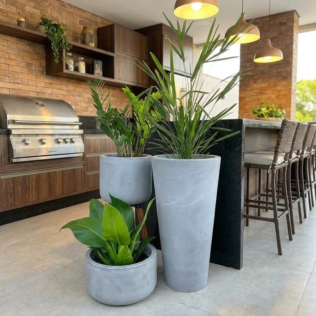 Kit 3 Vasos Cônico + Doha para Decoração Externa