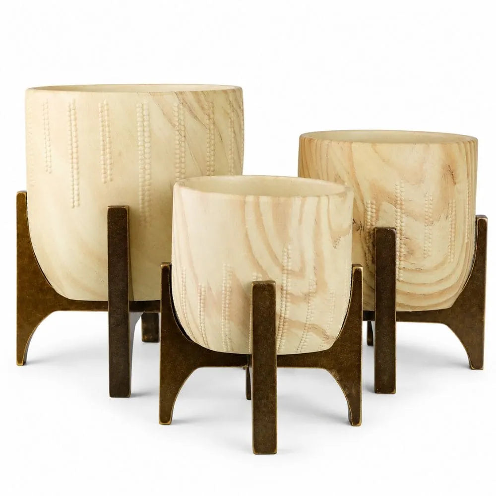Kit 3 Vasos Genebra com Suporte de Madeira Baixo